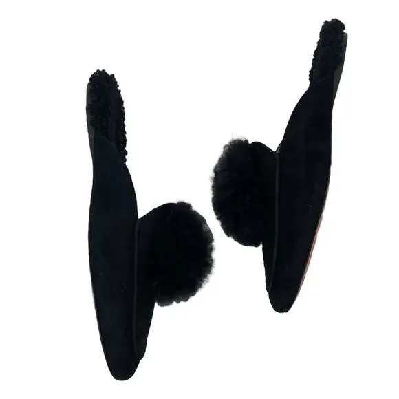 Aquazzura Foxy Mules Pom Pom Suede Shearling Black Size 40